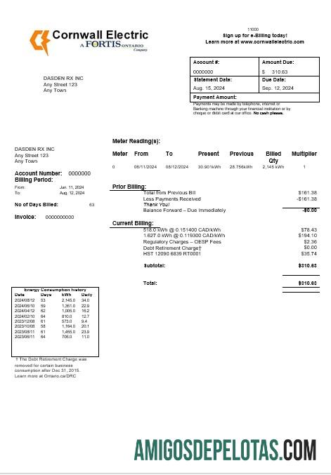 Em branco modelo de conta de serviços públicos da Cornualha dos EUA em formatos Word e PDF